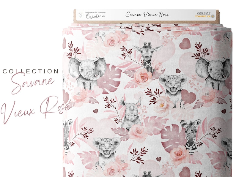 Tissu au mètre Savane Vieux Rose Certifié Oeko-Tex Création enfant La Mercerie des Princesses Coton, Jersey, French Terry, Imperméable image 2