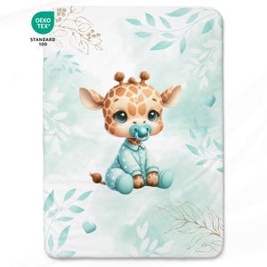 Buono sconto per coperta in tessuto di cotone Baby Giraffe Pastel Water Green 75x100cm Oeko-Tex - Ideale per realizzare una coperta mista per neonati