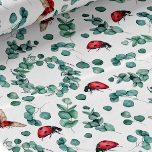 Tessuto al metro Ladybug Eucalyptus Certificato Oeko-Tex- Creation La Mercerie des Princesses- Cotone, Jersey, French Terry, Impermeabile