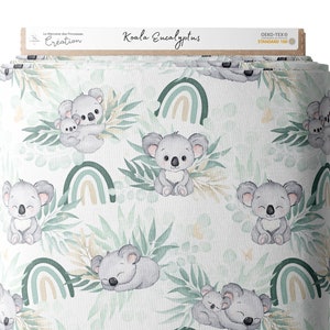 Tissu Coton Koala Vert d'eau de la Mercerie des Princesses Idéal pour une Création mixte Enfant et Bébé thème Koala vert d'eau, eucalyptus image 2