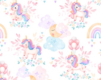 Tissu au mètre Licorne Certifié Oeko-Tex- Création pour enfant - La Mercerie des Princesses- Coton, Jersey, French Terry, Imperméable