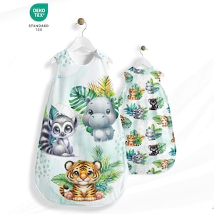 Panneau Tissu pour gigoteuse motif Baby Jungle Tropicale à coudre en toile de coton 153g OEKO-TEX®-Projet DIY couture bébé entre 50 et 80 cm