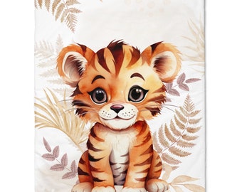 Coupon de Tissu coton Savane Bébé Tigre Boho pour couverture 75x100cm Oeko-Tex - Idéal pour réaliser une Couverture mixte bébé ou Enfant!