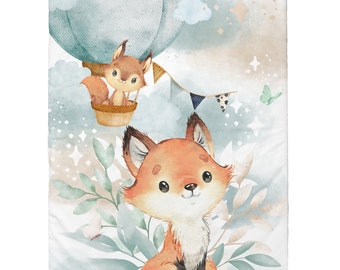 Coupon de Tissu coton Lovely Fox Celadon pour couverture 75x100cm Oeko-Tex - Idéal pour réaliser une Couverture mixte bébé ou Enfant!