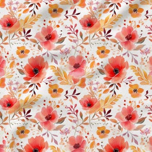 Tessuto di cotone con fiori acquerellati arancioni di Mercerie des Princesses - Ideale per una creazione mista per bambini e neonati con un tema floreale Boho