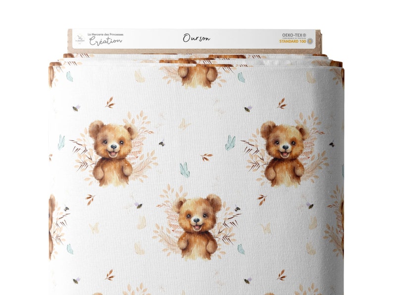 Bear fabric by the meter from Mercerie des Princesses Ideal for a child's teddy bear theme creation Cotton, Jersey, French Terry, Waterproof image 3