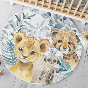 Coupon-Panel aus Blue Tropic-Stoff zur Herstellung eines 100 cm großen runden Bodenteppichs und 2 50 cm großen Kissen für COUTURIERE
