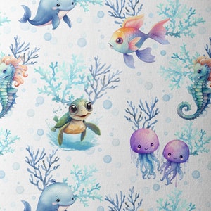 Tissu Coton Les Animaux Aquatiques de la Mercerie des Princesses Idéal pour une Création mixte Enfant et Bébé thème Poissons, Tortue, Océan image 5