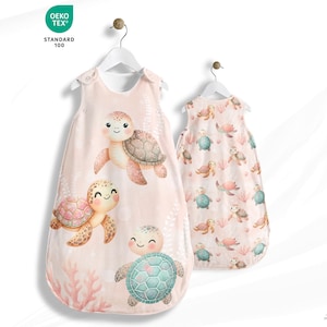 Panneau Tissu pour gigoteuse motif Tortue Corail à coudre en toile de coton 153g OEKO-TEX® - Projet DIY couture bébé entre 50 et 80cm