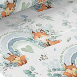 Tissu Coton Renard Eucalyptus de la Mercerie des Princesses Idéal pour une Création mixte Enfant et Bébé thème Renard vert d'eau eucalyptus image 1