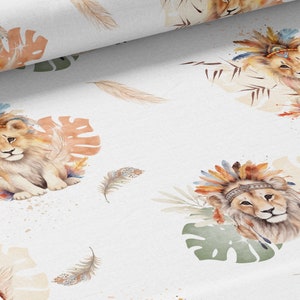 Tessuto al metro Leone Boho - la Merceria delle Principesse - Ideale per creazioni miste per bambini Tema Leone - Cotone, Jersey, French Terry, Impermeabile