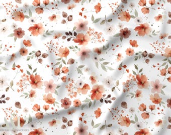 Terracotta Floral Fabric, Terracotta Flower Fabric, Floral Fabric, Watercolor Floral Fabric, Oeko Tex Cotton, Dressmaking Fabric, Home Decor