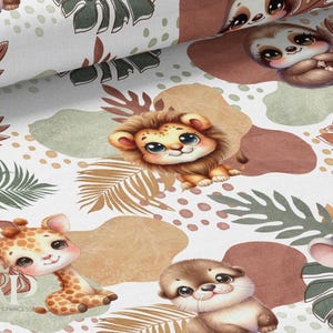 Tessuto al metro Savane Safari di Mercerie des Princesses - Creazione ideale per bambini Tema Savana. Cotone, Jersey, French Terry, Impermeabile