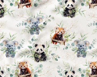 Tissu au mètre Pandas & Koala Eucalyptus de la Mercerie des Princesses- Idéal pour Création Enfant - 11 matières disponibles
