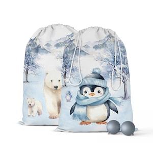 Panneaux pour création d'un Pochon de Noël Pingouin et Ours Polaire  100% coton premium Oeko-Tex
