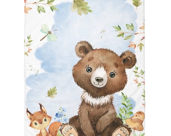 Coupon de Tissu coton Animaux des Bois Ours pour couverture 75x100cm Oeko-Tex - Idéal pour réaliser une Couverture mixte bébé ou Enfant!