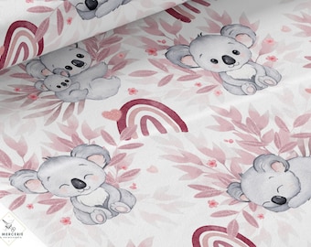 Pink Koala Stoff Meterware – Öko-Tex-zertifiziert – Kinderkreationen – Prinzessinnen-Kurzwaren – Baumwolle, Jersey, French Terry, wasserdicht
