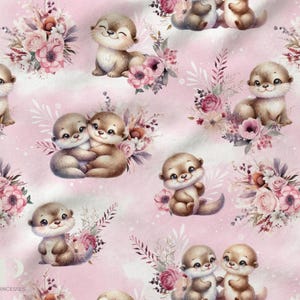 Tessuto al metro Pink Otters Certificato Oeko-Tex - La Mercerie des Princesses - Cotone, Jersey, French Terry, Impermeabile