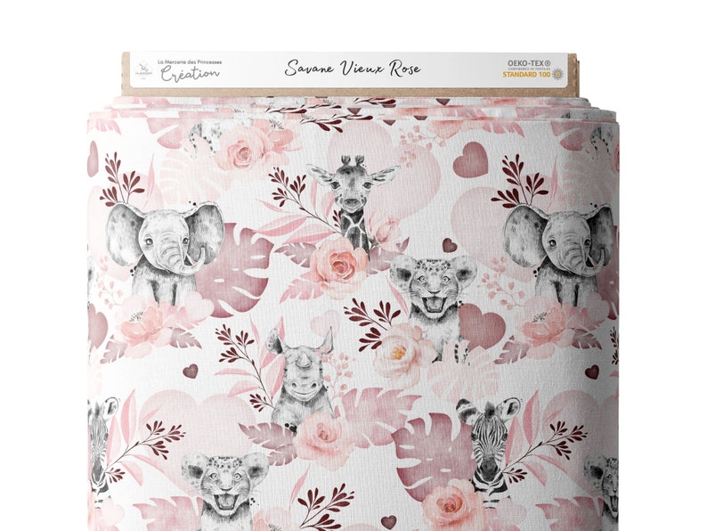 Tissu au mètre Savane Vieux Rose Certifié Oeko-Tex Création enfant La Mercerie des Princesses Coton, Jersey, French Terry, Imperméable image 3