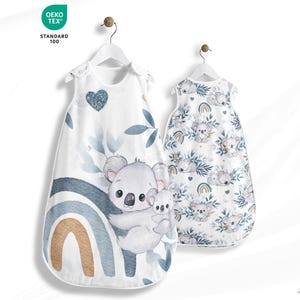 Panneau Tissu pour gigoteuse motif Koala Bleu à coudre en toile de coton 153g OEKO-TEX® - Projet DIY couture bébé entre 50 et 80 cm