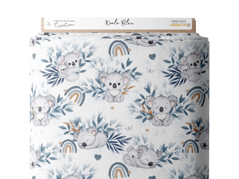 Tissu Coton Koala Bleu de la Mercerie des Princesses Idéal pour une Création mixte Enfant et Bébé thème Koala Bleu et arc en ciel image 3