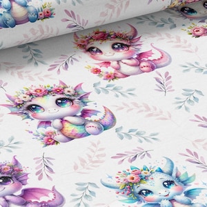 Tessuto al metro Little Cute Dragons - Certificato Oeko-Tex - La Mercerie des Princesses - Cotone, Jersey, French Terry, Impermeabile