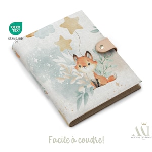 Patrón de cubierta de libro de salud con panel de costura - Patrón de celadón Lovely Fox - Tela para creación de nacimientos