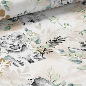 Tessuto al metro Savane Beige e Oro della Mercerie des Princesses Ideal Children's Creation Tema Savana. Cotone, Jersey, French Terry, Impermeabile