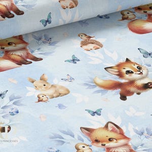 Tessuto al metro Little Blue Fox certificato Oeko-Tex per la creazione di bambini La Mercerie des Princesses - Cotone, Jersey, French Terry, Impermeabile