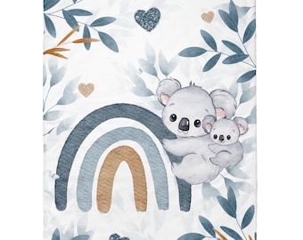 Coupon de Tissu coton Koala Bleu pour couverture 75x100cm Oeko-Tex - Idéal pour réaliser une Couverture mixte bébé ou Enfant!