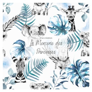 Tissu Coton Savane Bleu de la Mercerie des Princesses Idéal pour une Création mixte Enfant et Bébé thème Savane, Lionceau, Éléphant, bleu image 6