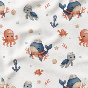 Tissu au mètre Les Animaux Marins, Baleine, Tortue, Certifié Oeko-Tex - Mercerie des Princesses- 11 matières disponibles