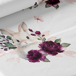 Tessuto al metro Bunny Mauve Certificato Oeko-Tex- Creazione per bambini - La Mercerie des Princesses- Cotone, Jersey, French Terry, Impermeabile