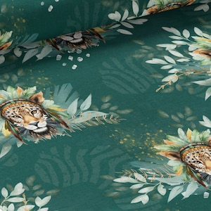 Tessuto al metro Leopardo Fondo verde - la Mercerie des Princesses - Creazione mista ideale per bambini - Cotone, Jersey, French Terry, Impermeabile