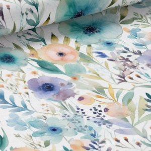 Tessuto al metro Fiori Verdi Acquerello Certificato Oeko-Tex - Creation La Mercerie des Princesses Cotone, Jersey, French Terry, Impermeabile