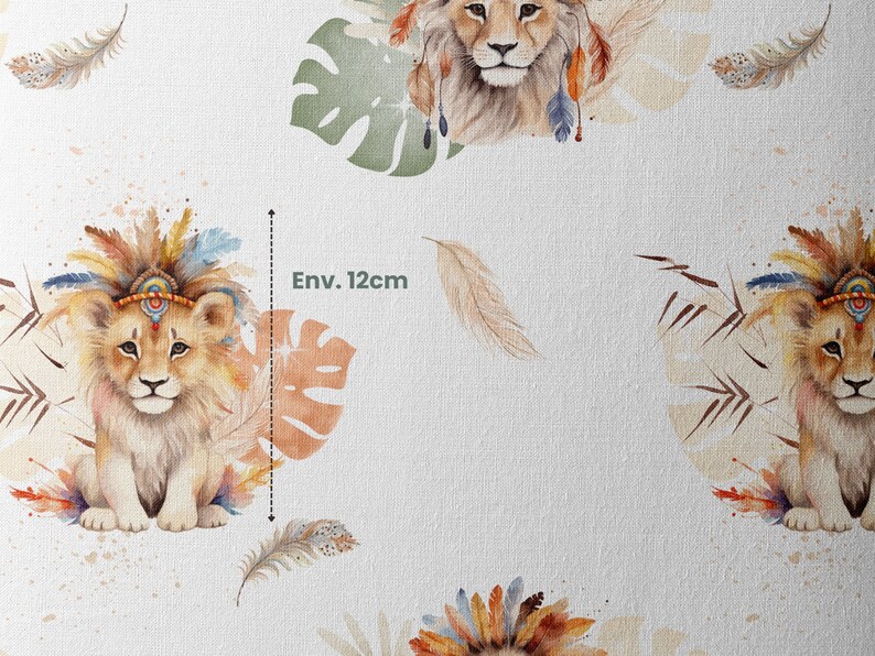 Tissu au mètre Lion Boho la Mercerie des Princesses Idéal pour Création mixte Enfant thème Lion Coton, Jersey, French Terry, Imperméable image 3