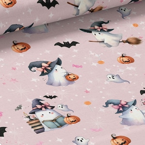 Tessuto al metro Halloween Rosa Certificato Oeko-Tex- Creazione per bambini - La Mercerie des Princesses- Cotone, Jersey, French Terry, Impermeabile