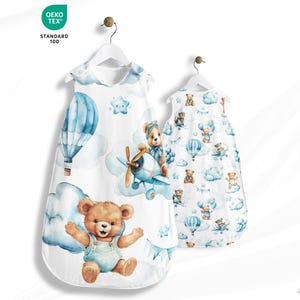 Panneau Tissu pour gigoteuse motif Ourson Dans Les Airs à coudre en toile de coton 153g OEKO-TEX® - Projet DIY couture bébé entre 50 et 80cm