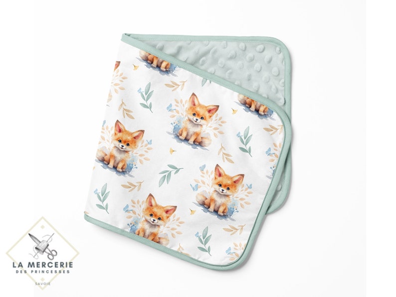 Tissu Coton Renardeau de la Mercerie des Princesses Idéal pour une Création mixte Enfant et Bébé thème Renard vert d'eau image 4