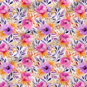 Tessuto di cotone con fiori estivi, acquerello di Mercerie des Princesses - Ideale per una creazione mista per bambini e neonati con tema floreale Boho