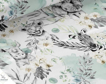 Tissu au mètre Savane vert d’eau- la Mercerie des Princesses- Idéal Création Enfant thème Savane - 11 matières disponibles