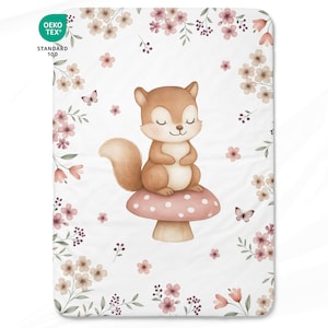 Buono sconto per coperta in tessuto di cotone con motivo scoiattolo e farfalla fiorita 75x100cm Oeko-Tex - Ideale per realizzare una coperta mista per neonati