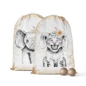 Panneaux pour création d'un Pochon de Noël Lion et Elephant  100% coton premium Oeko-Tex