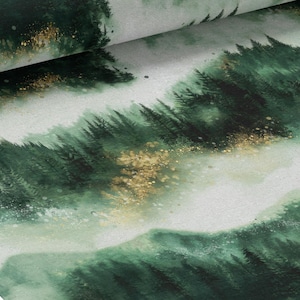 Tessuto al metro Green Misty Mountains Oeko-Tex di La Mercerie des Princesses - Cotone, Jersey, French Terry, Impermeabile