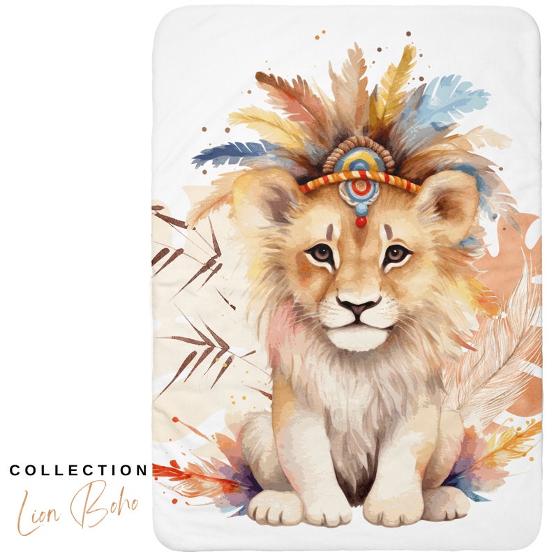 Coupon de Tissu coton Lion Boho pour couverture 75x100cm Oeko-Tex Idéal pour réaliser une Couverture mixte bébé ou Enfant image 3