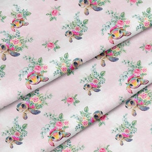Tessuto al metro Tartaruga Rosa Certificato Oeko-Tex - Creazione per bambini - La Mercerie des Princesses - Cotone, Jersey, French Terry, Impermeabile