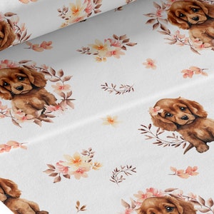 Tessuto al metro Cucciolo Marrone Certificato Oeko-Tex - Creazione per bambini - La Mercerie des Princesses - Cotone, Jersey, French Terry, Impermeabile