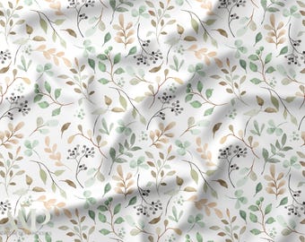 Green Leaf Watercolor Fabric, Watercolor Foliage Fabric, Botanical Fabric, Nature Soft Green, Oeko Tex Cotton, Sewing Fabric, Home Decor