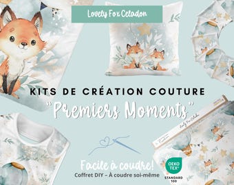 DIY Creation Kits "Lovely Fox Celadon" - Sew it yourself: Blanket, Rug, Bibs, Wipes and Accessories in Oeko-Tex cotton fabric