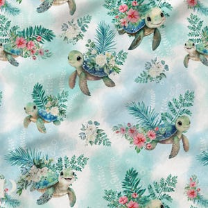 Tessuto al metro Tartarughe Verdi Oeko-Tex animali marini de La Mercerie des Princesses - Cotone, Jersey, French Terry, Impermeabile